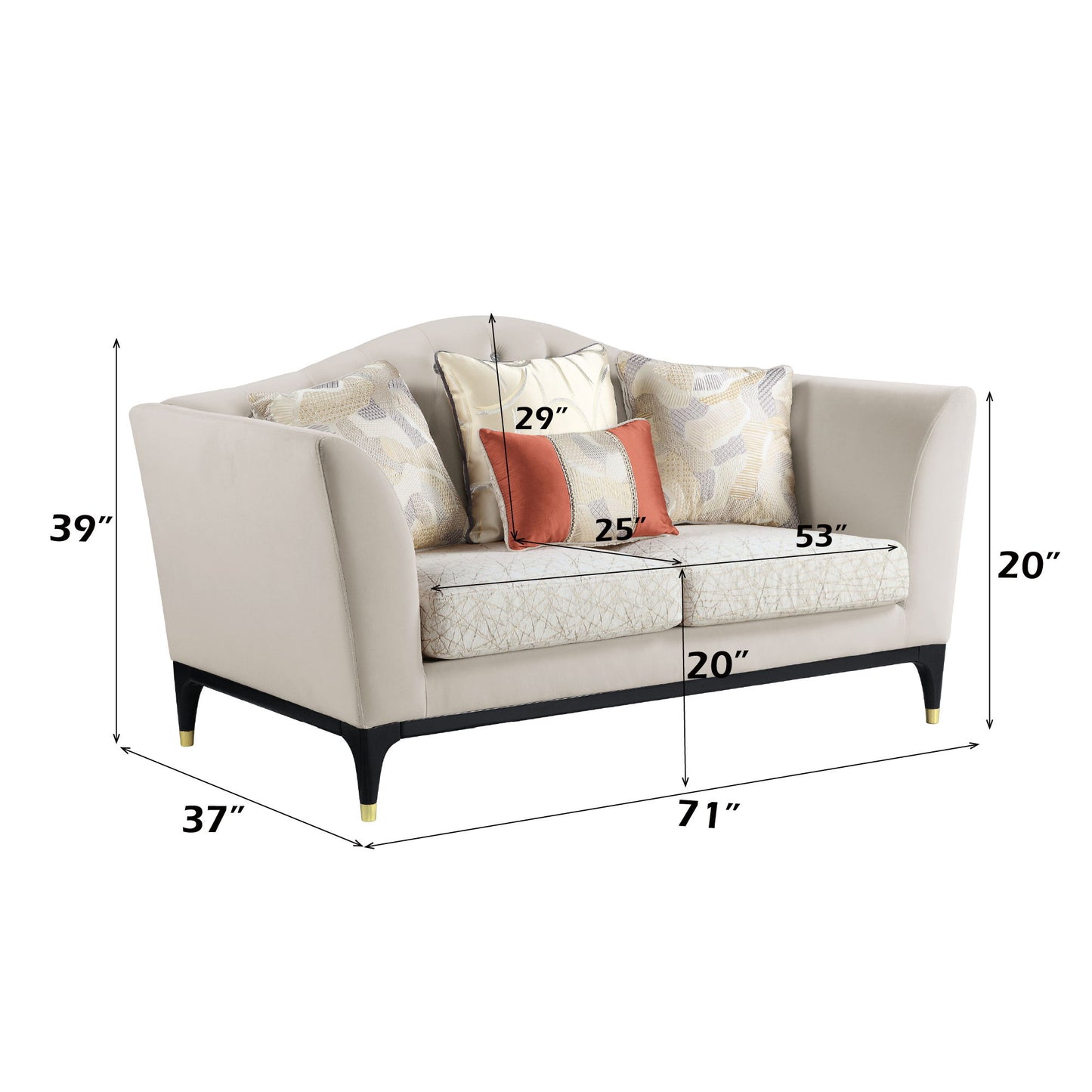 Tayden - Loveseat With 4 Pillows - Beige Velvet