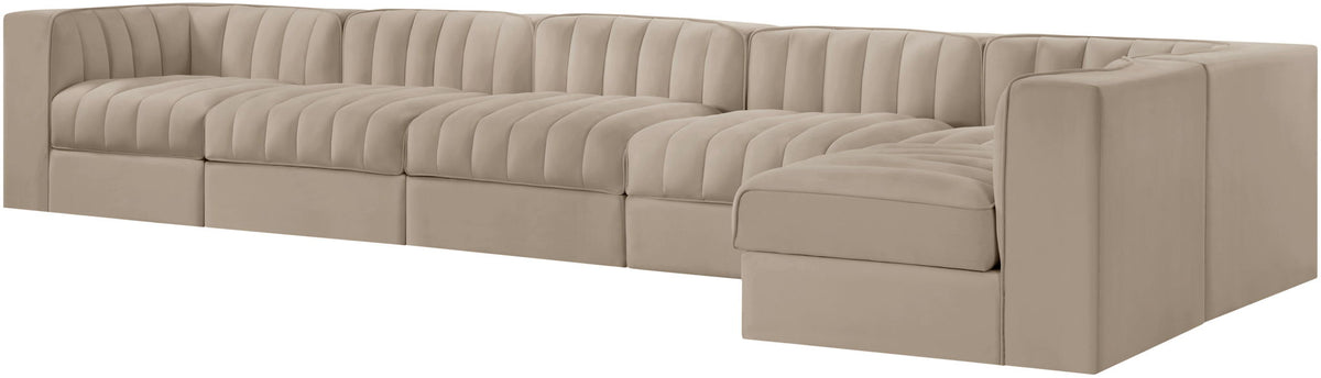 Rummi - Velvet Performance Fabric Upholstered 6 Piece Modular Sectional, L-Shaped (Right)