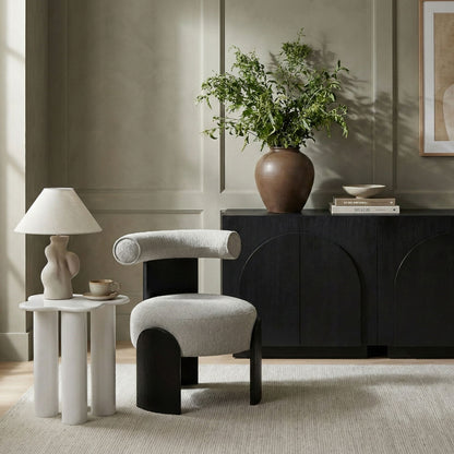Calder - Linen Textured Fabric Upholstered Accent Chair - Painted Black Base