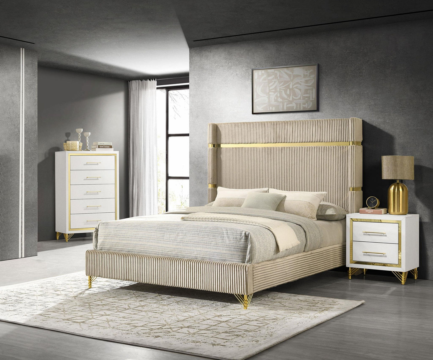 Lucia 3-piece Queen Bedroom Set Beige and White