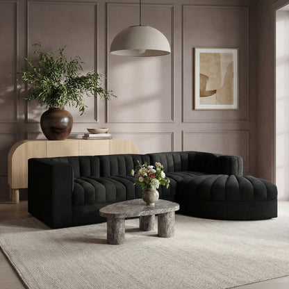 Rummi - Velvet Performance Fabric Upholstered 4 Piece Modular Sectional, With Reverse Corner Chair