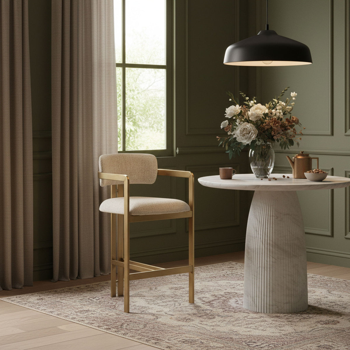 Aurum - Linen Textured Fabric Upholstered Counter Stool