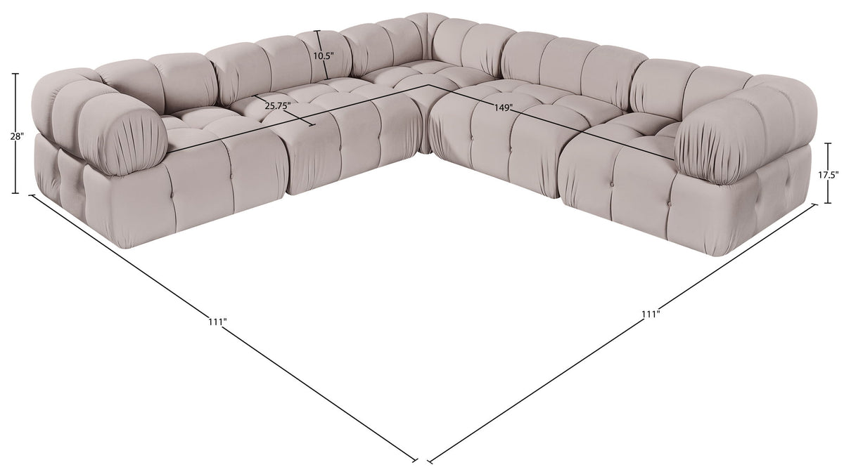 Orin - Velvet 5 Piece Modular Corner Sectional