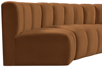 Arc - Velvet 4 Piece L-Shaped Modular Sofa - Saddle