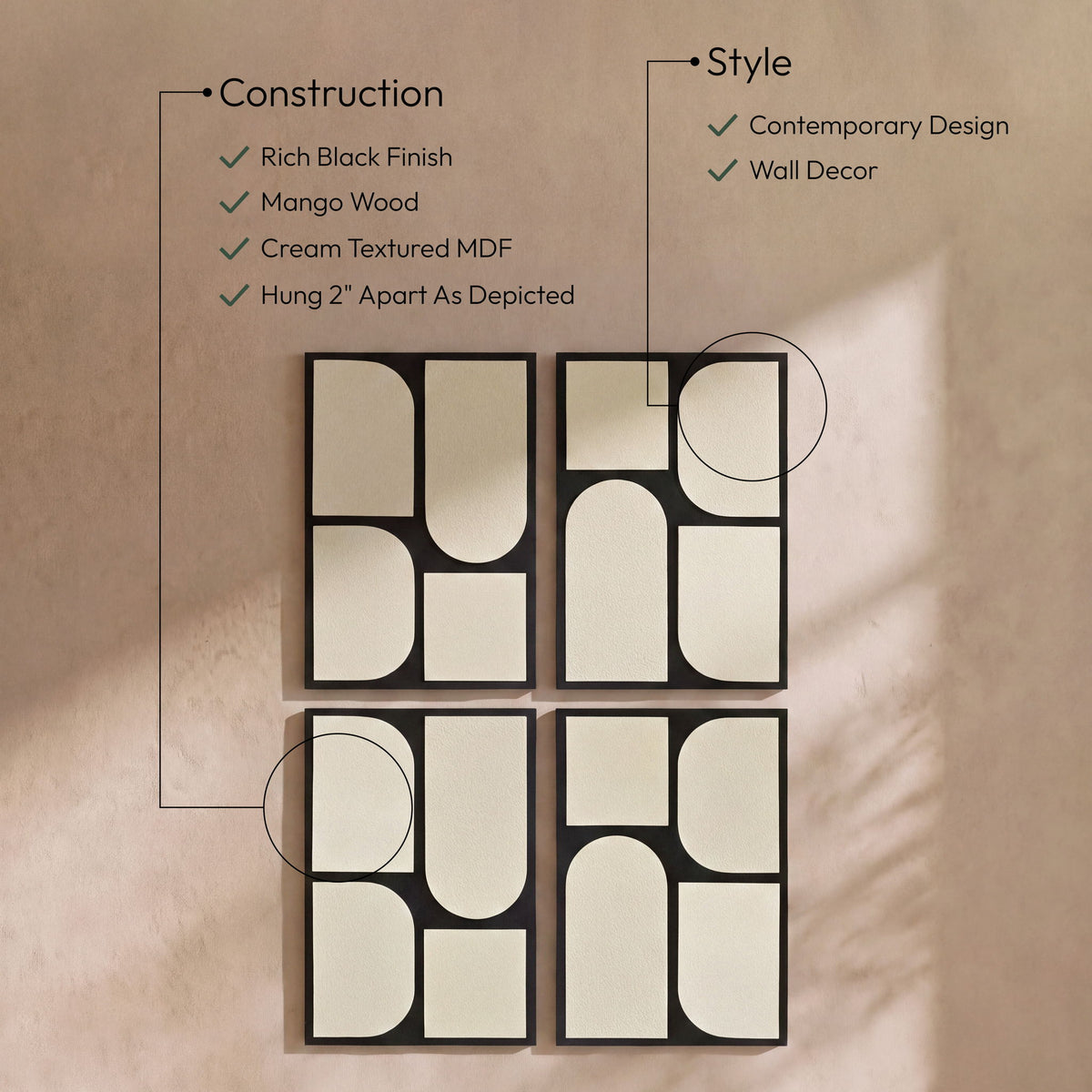 Icon - Mango Wood 4 Piece Wall Art
