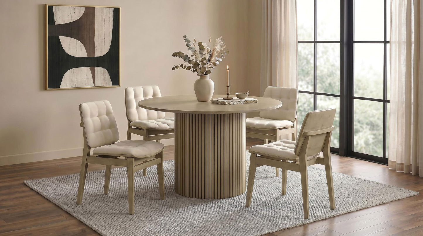 Hamlyn 5-piece Round Wood Dining Set Cream and Natural Oak