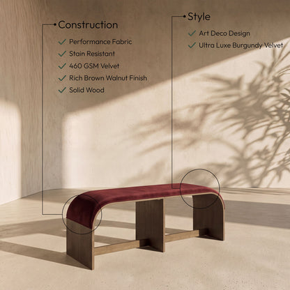Sable - 52" Velvet Performance Fabric Upholstered Bench