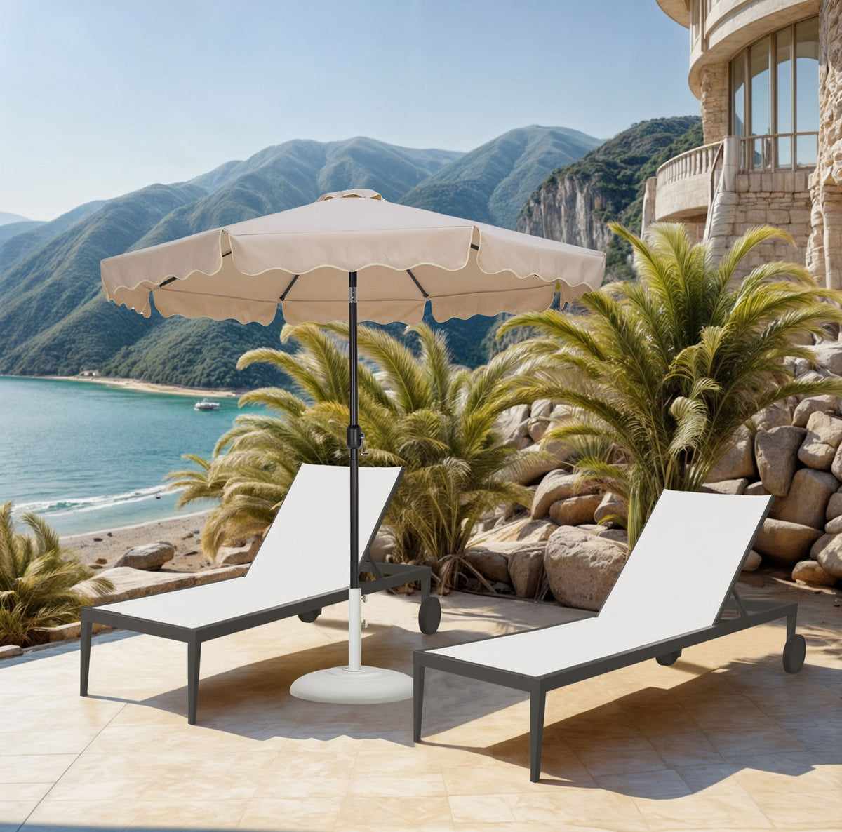 Amalfi - Patio Umbrella - White Base / Black Pole