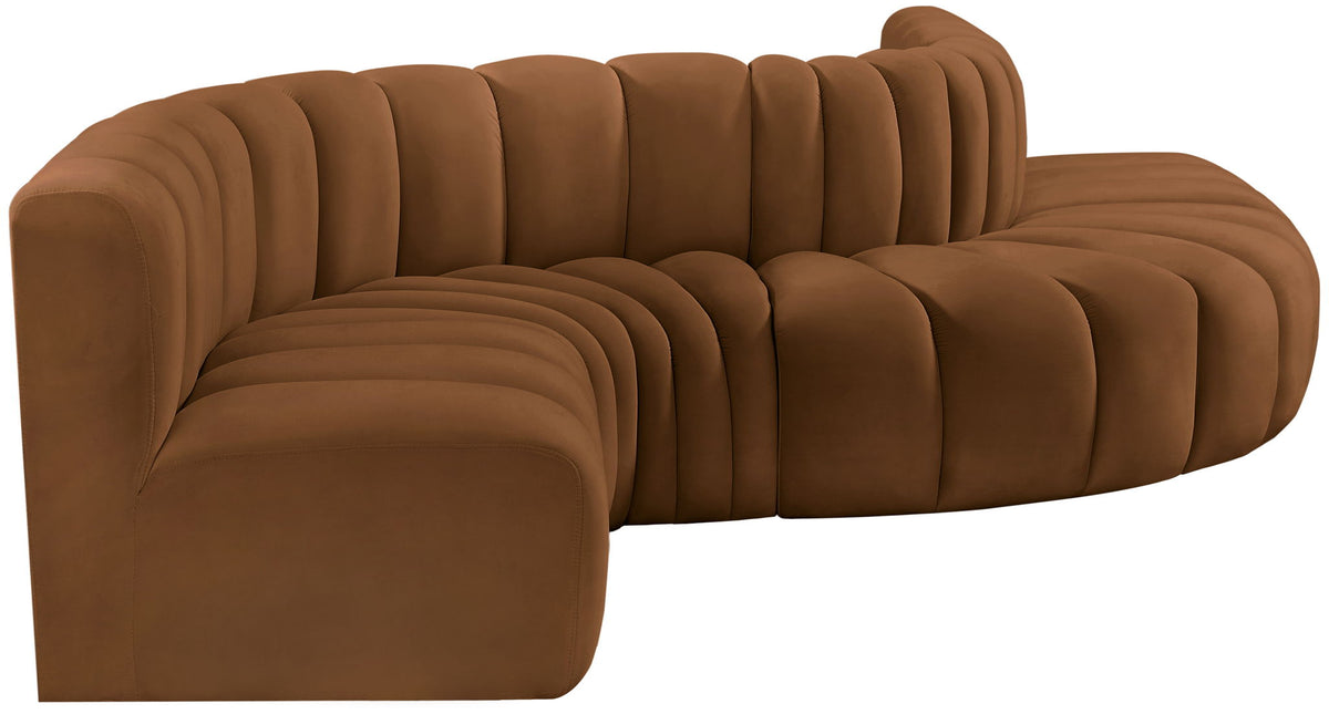 Arc - Velvet 6 Piece Curved Modular Sofa - Saddle