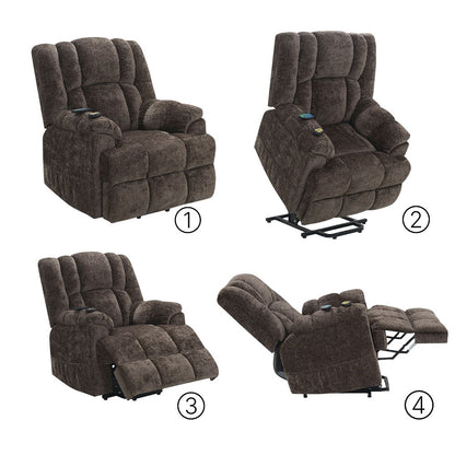 Pacay - Power Recliner With Lift, Heating & Massage - Brown Chenille