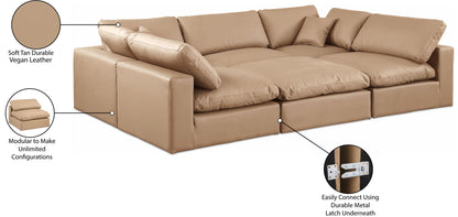 Comfy - 6 Piece Faux Leather Sectional - Tan