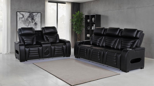 Zuma 2-piece Faux Leather Dual Power LED Sofa Set Black