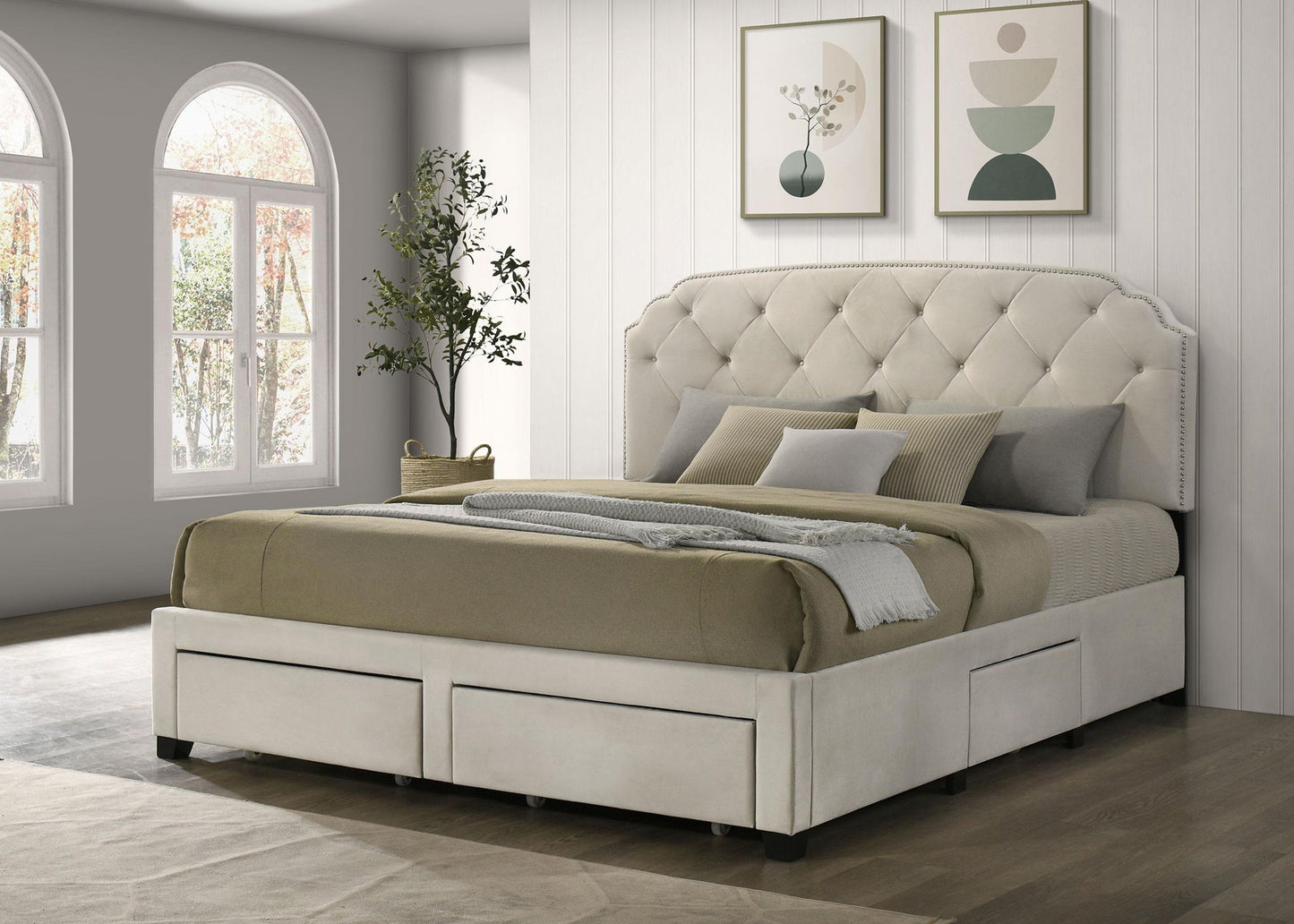 Marianna 4-drawer Upholstered Eastern King Storage Bed Cream