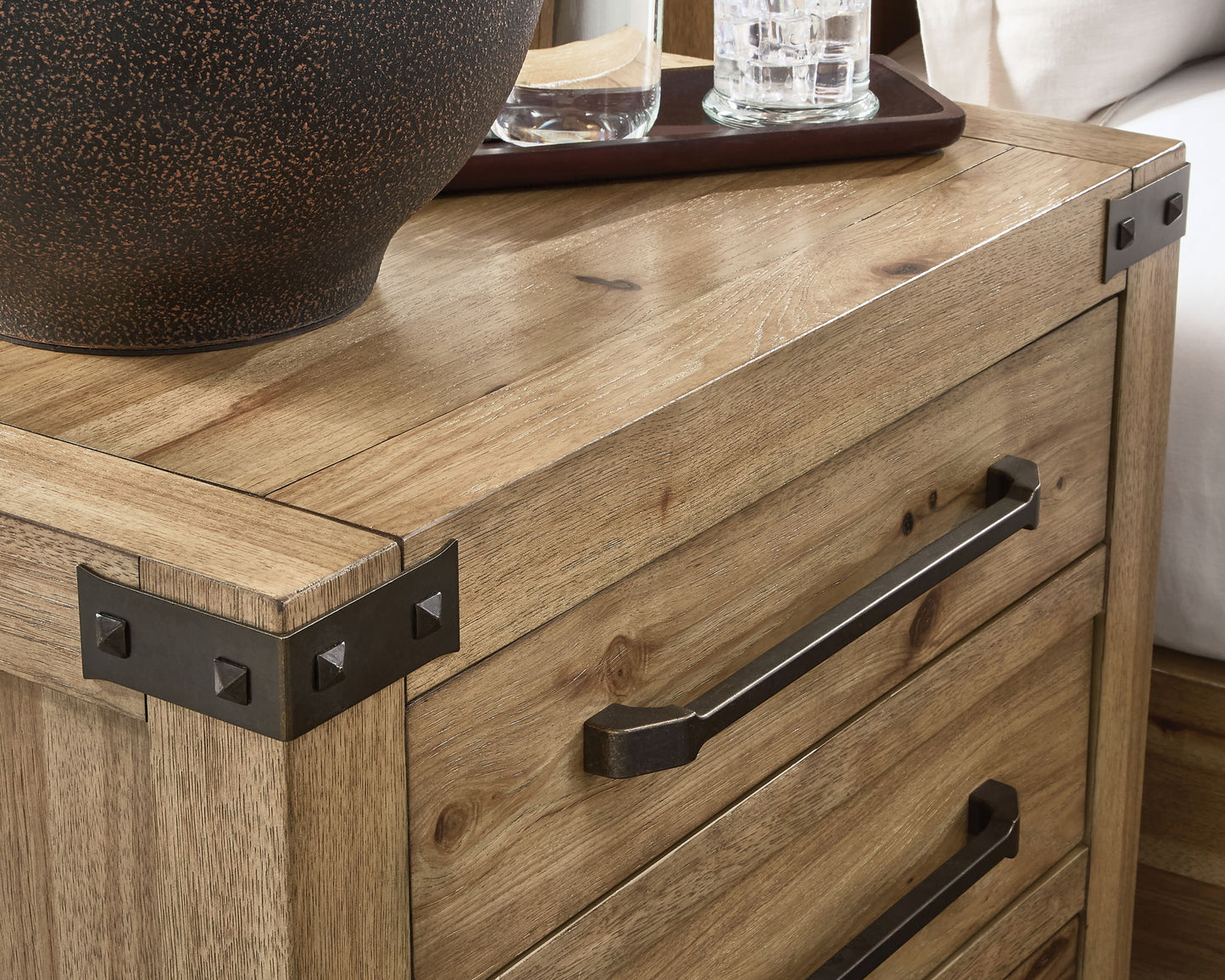 Ridgester - Three Drawer Night Stand - Light Brown