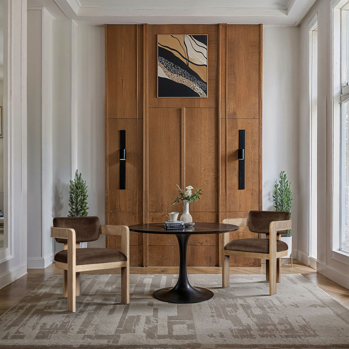 Sacha - Velvet Dining Chair With Natural Base (Set of 2)