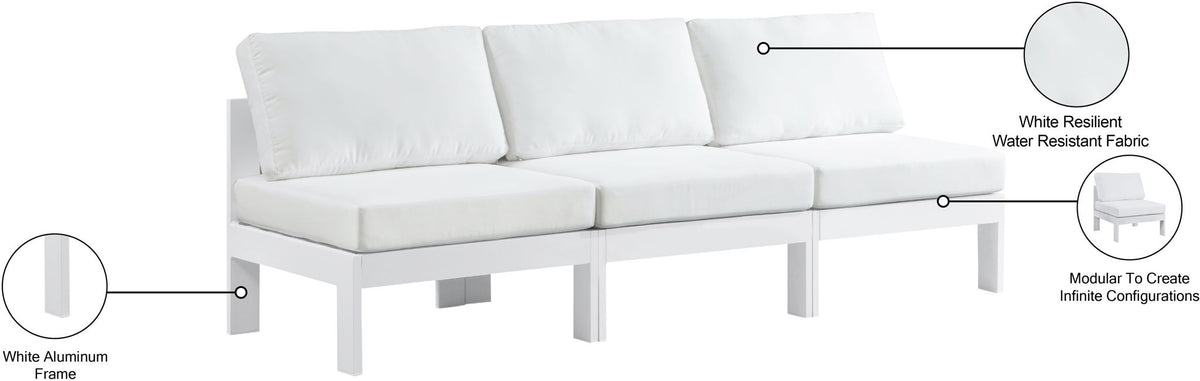 Nizuc - Outdoor Patio 3 Seat Armless Modular Sofa With White Frame