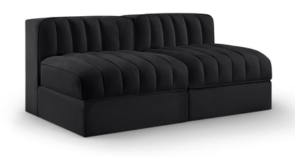 Rummi - Velvet Performance Fabric Upholstered 2 Piece Modular Armless Loveseat
