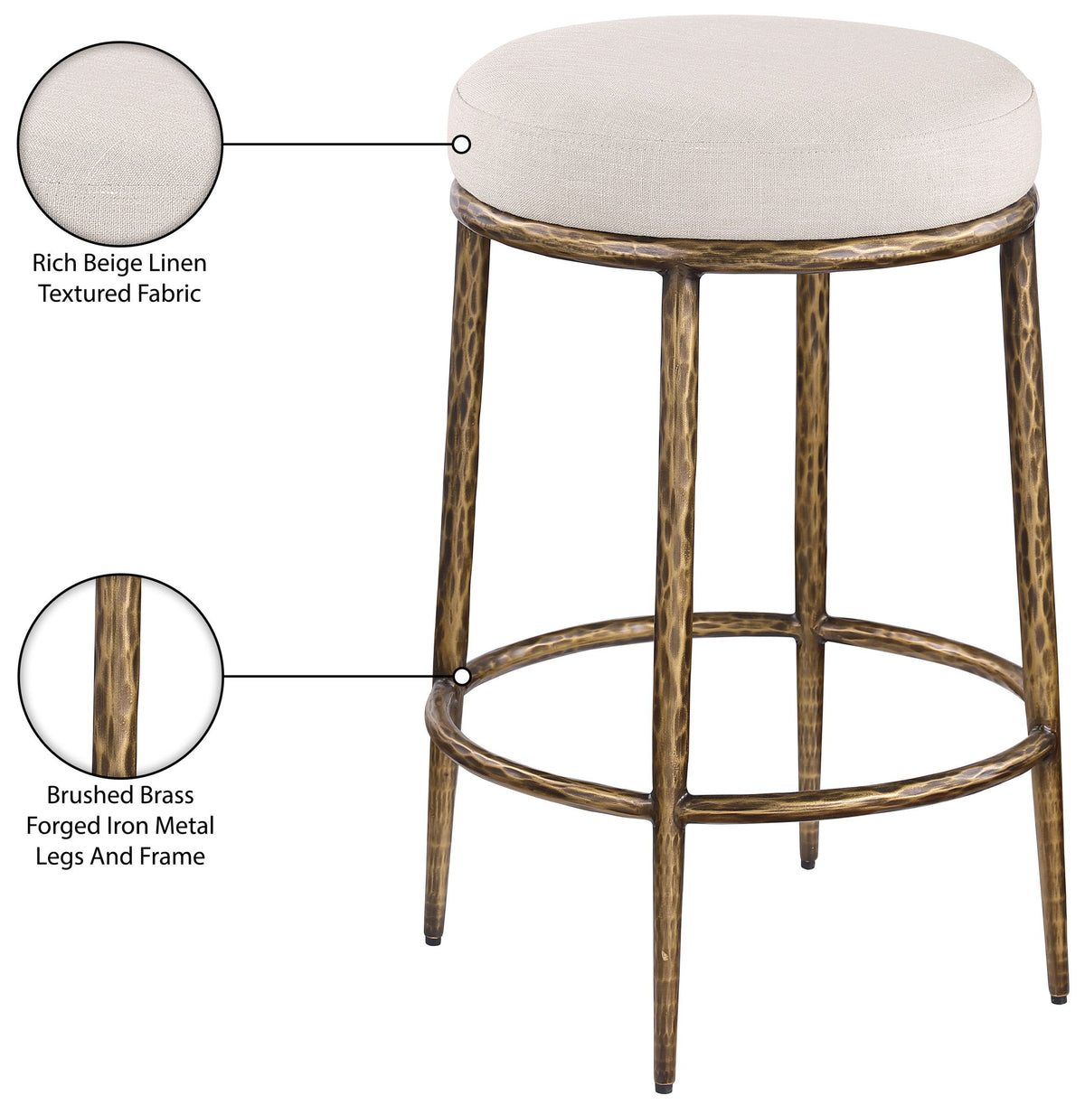 Ferro - Upholstered Backless Counter Stool With Brushed Gold Base