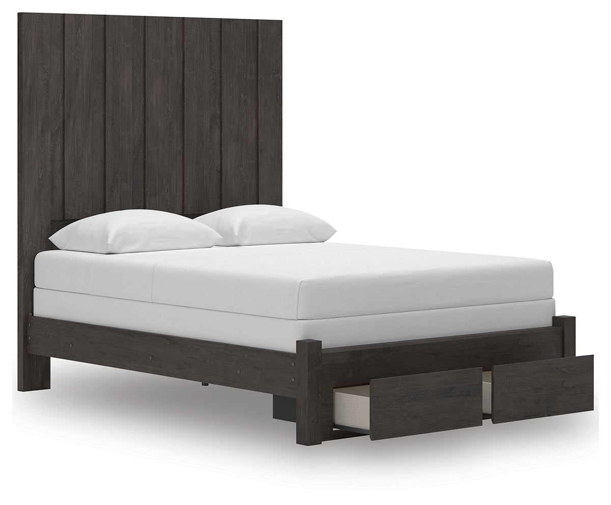 Fraluna - 3 Pc. - Queen Panel Storage Bed, Dresser And Mirror - Charcoal