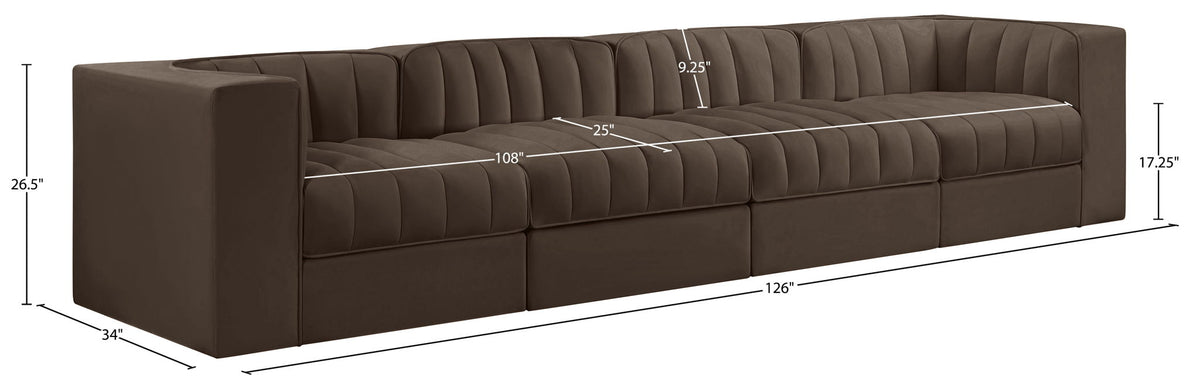 Rummi - Velvet Performance Fabric Upholstered 4 Piece Modular Sofa