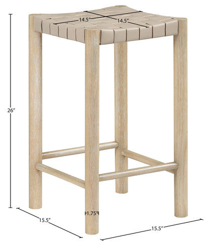 Entwine - Vegan Leather Upholstered Backless Counter Stool - Painted Natural