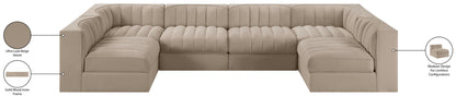 Rummi - Armless Velvet Performance Fabric Upholstered 6 Piece Modular Sectional