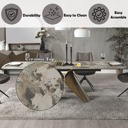 Malika - Ceramic Top Dining Table - Gray & Copper Cross Brushed