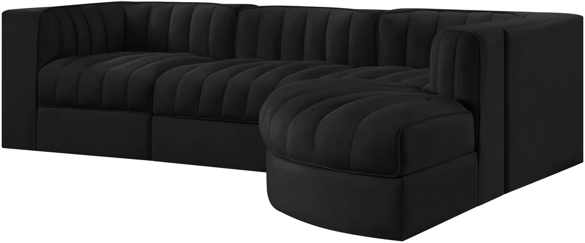 Rummi - Velvet Performance Fabric Upholstered 4 Piece Modular Sectional, With Reverse Corner Chair