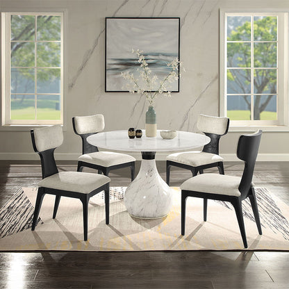 Koen - Round Dining Table, Engineering Marble Top - White & Black