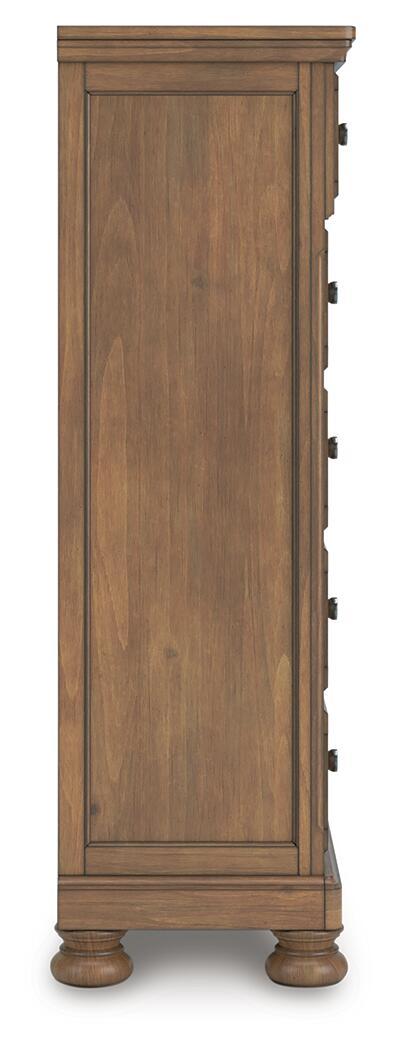 Feddinger - 5 Pc. - Queen Sleigh Storage Bed, Dresser, Mirror, Chest And Nightstand - Medium Brown