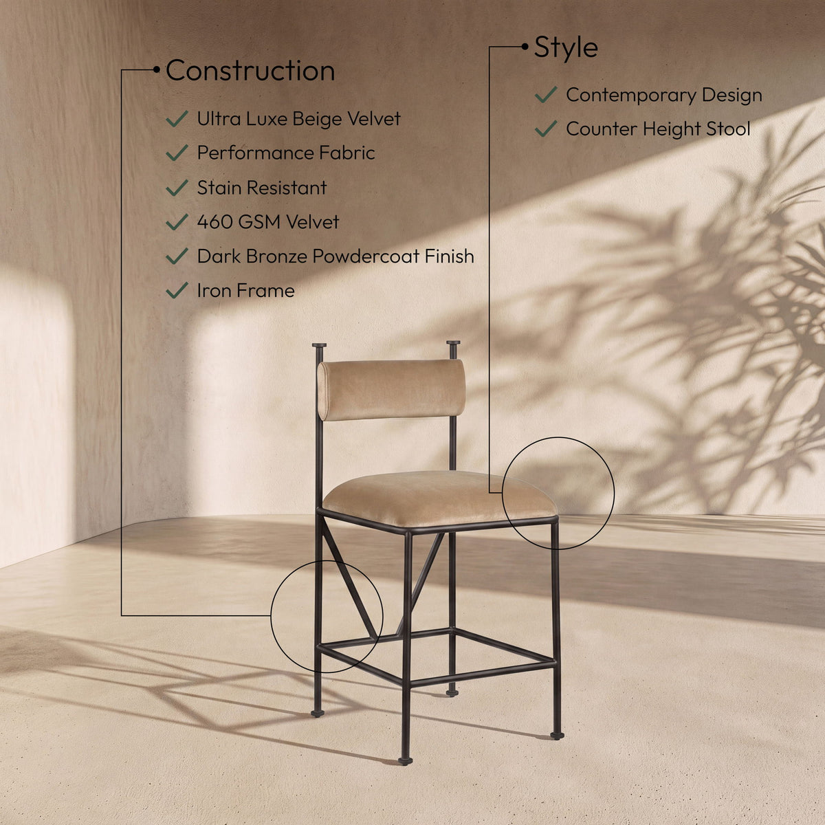 Monarch - Velvet Counter Stool (Set of 2)