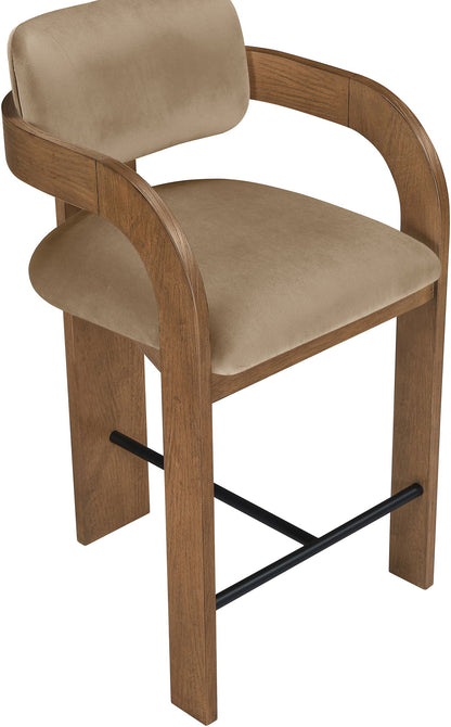 Cedra - Velvet Performance Fabric Upholstered Counter Stool - Brown Frame