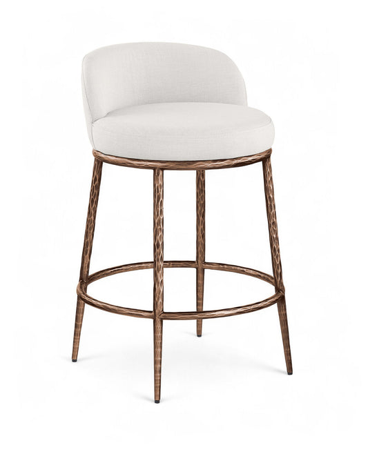 Ferro - Linen Textured Performance Fabric Upholstered Counter Stool - Cream / Brushed Bronze