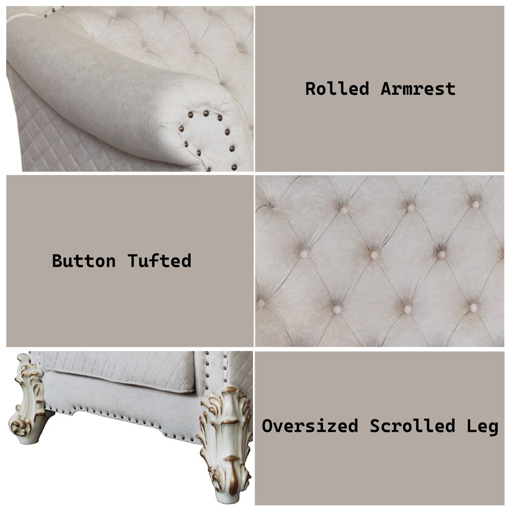 Vendome II - Chair With 2 Pillows - Two Tone Ivory Fabric & Antique Pearl
