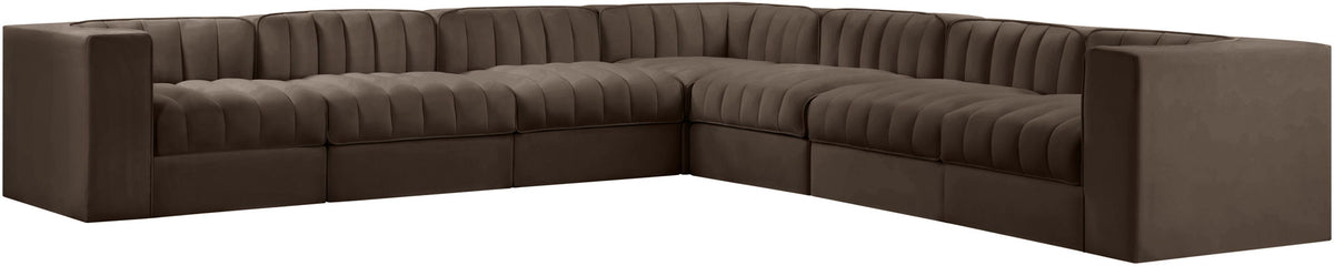 Rummi - Symmetrical Velvet Performance Fabric Upholstered 7 Piece Modular Sectional (With 3 Corner Chairs)