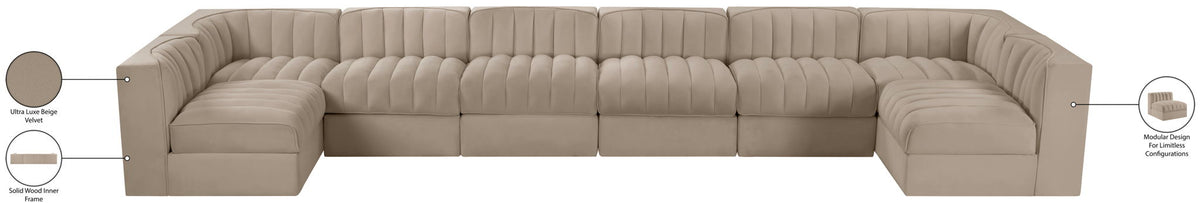 Rummi - Velvet Performance Fabric Upholstered 8 Piece Modular Sectional (With 2 Corner Chairs)