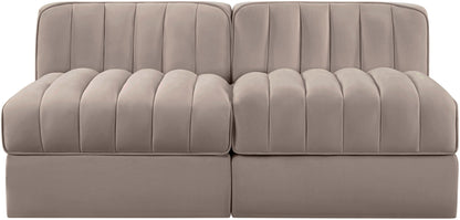 Rummi - Velvet Performance Fabric Upholstered 2 Piece Modular Armless Loveseat