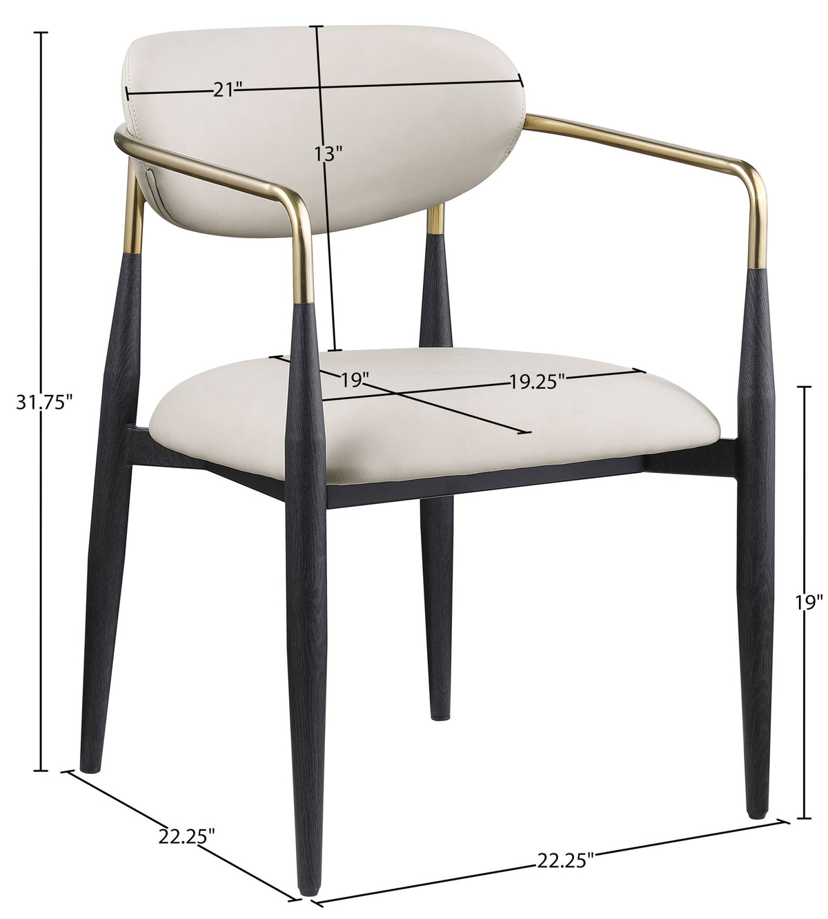 Ronda - Vegan Leather Upholstered Dining Arm Chair - Black Legs