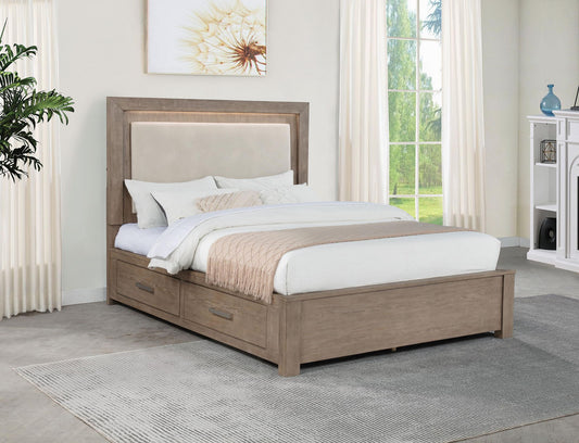 Kenora 56-inch Queen LED Storage Bed Barley Brown