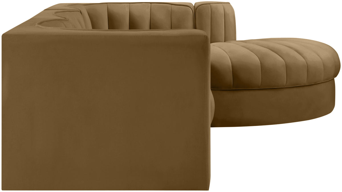 Rummi - Velvet Performance Fabric Upholstered 4 Piece Modular Sectional, With Reverse Corner Chair