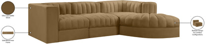 Rummi - Velvet Performance Fabric Upholstered 4 Piece Modular Sectional, With Reverse Corner Chair