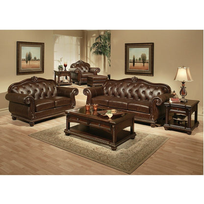 Anondale - Loveseat - Espresso Top Grain Leather Match & Cherry
