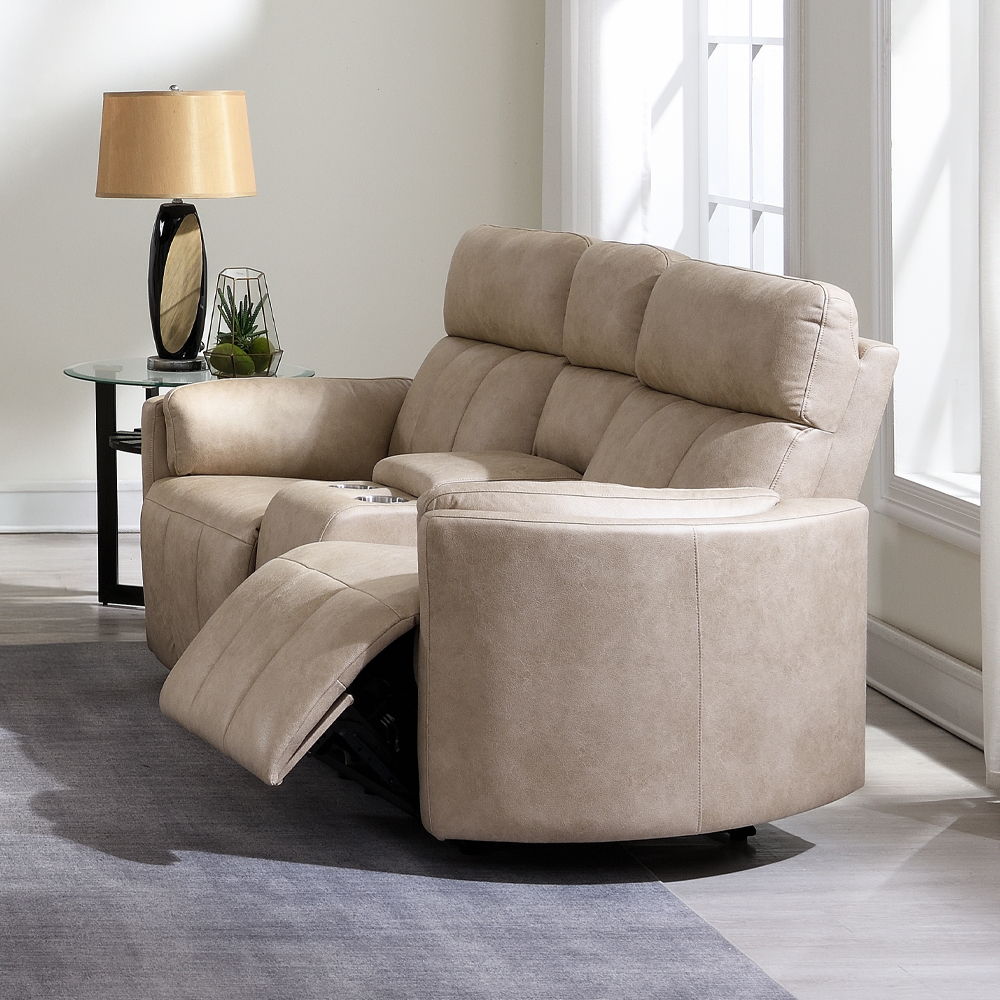 Elison - Motion Loveseat With Console - Dark Beige Polish Microfiber