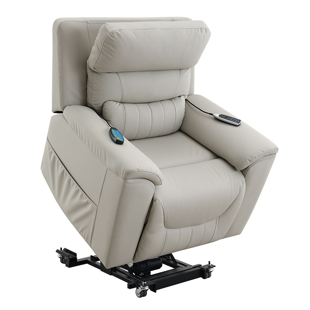 Marsha - Power Recliner With Lift & Massage - Light Gray Leather