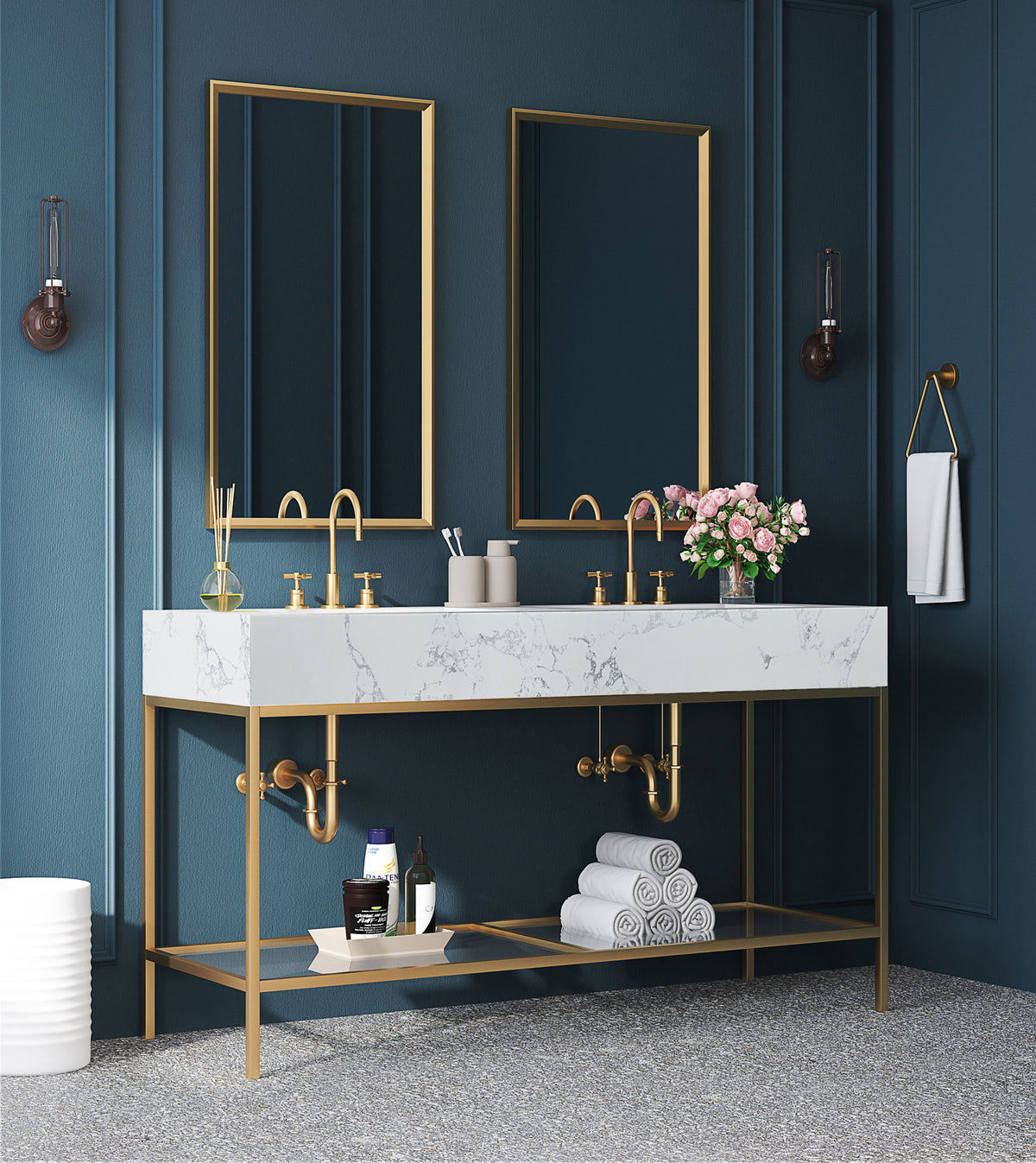 Marmo - Engineered Marble Bathroom Vanity With Gold Base