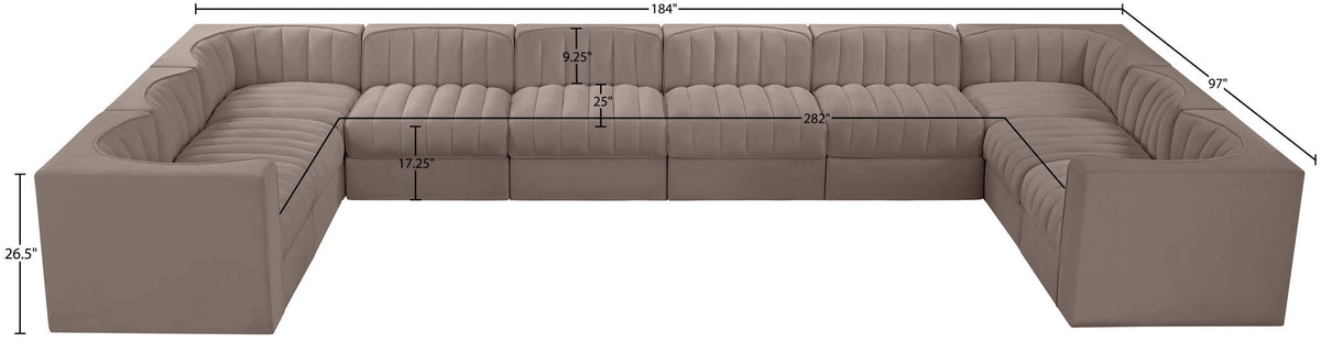 Rummi - Velvet Performance Fabric Upholstered 10 Piece Modular Sectional