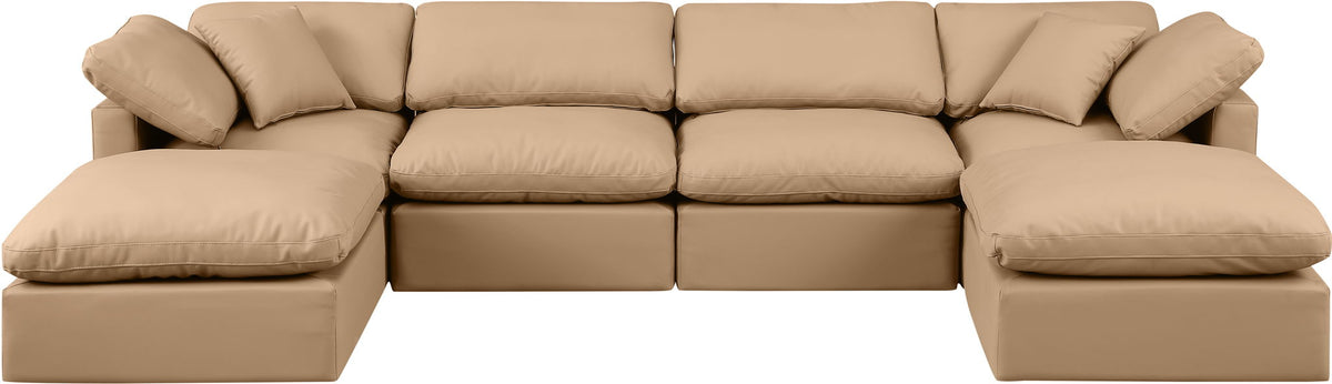 Indulge - Faux Leather 6 Piece Modular Double Chaise Sectional - Tan