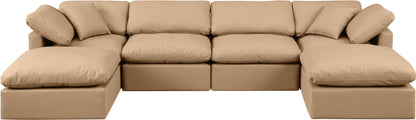 Indulge - Faux Leather 6 Piece Modular Double Chaise Sectional - Tan
