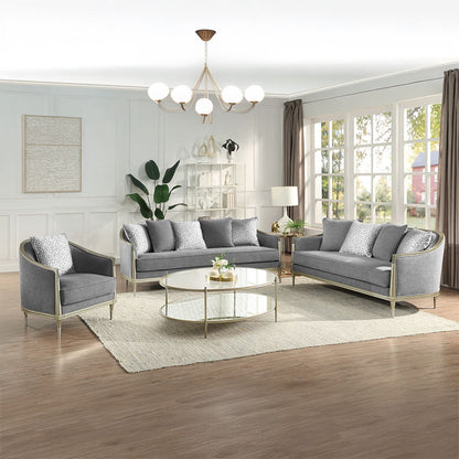 Fernando - Sofa With 5 Pillows - Gray Chenille & Champagne