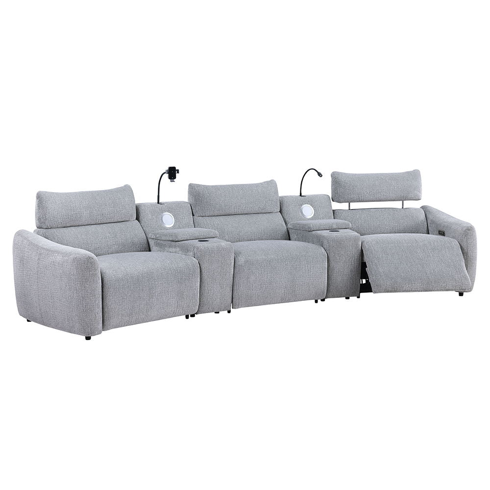 Fullar - Modular Console With Wireless Charger - Light Gary Chenille